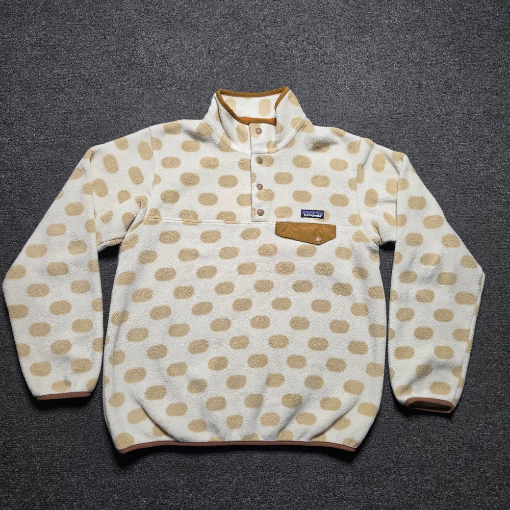 Patagonia Synchilla Snap-T Fleece Tan Polka Dot Womens Medium Pullover 25455